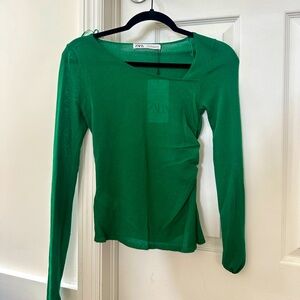 Zara Green Fitted Long Sleeve Blouse